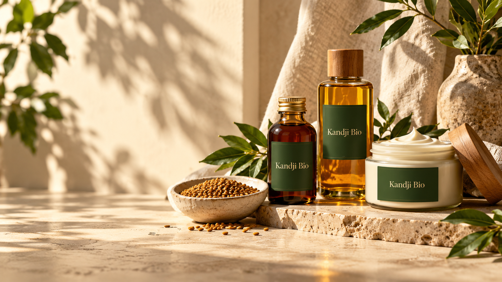 Mise en scène Kandji Bio : fenugrec, sirop et soins naturels